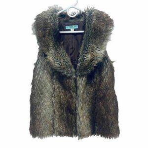 Alba Be Women’s Faux Fur Vest Satin Lined Size M Shell Face Brown/Gray